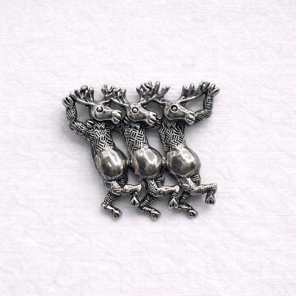 Sterling Silver Moose Brooch 3 Elk Animal Pin 925 Vintage Wildlife